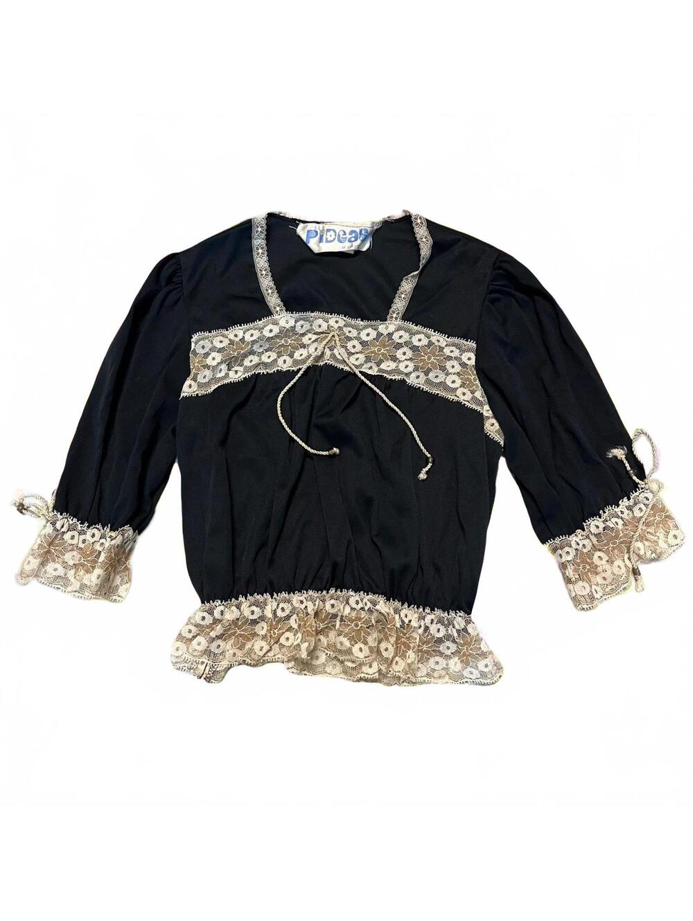 Vintage 80s Pidgas of California black top with floral mesh details